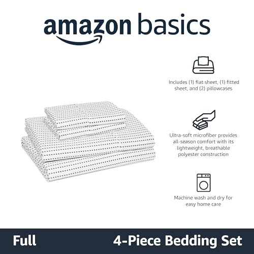 Amazon Basics Ultra-Soft Lightweight Microfiber 4-Piece Bed Sheet Set, Breathable Polyester, Flat and Fitted Sheets, Full, Plum, Printed view 2