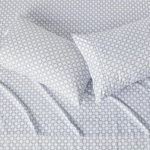 Amazon Basics Ultra-Soft Lightweight Microfiber 4-Piece Bed Sheet Set with Flat Sheet and Fitted Sheet, Polyester, Machine Wash, Queen, Aqua, Printed view 3