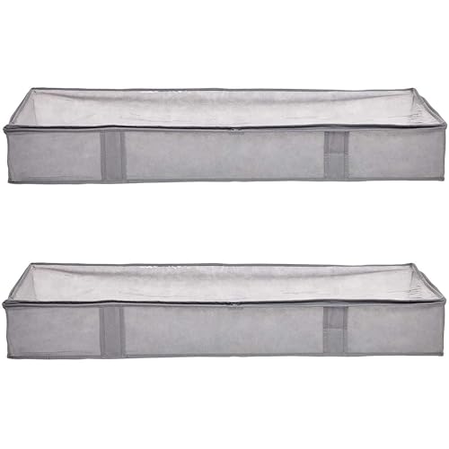 Amazon Basics Under Bed Storage Bags for Clothes and Blankets, Foldable Fabric Zipper Container with Clear Window and Reinforced Handles, Space Saving, 18 x 42 x 6 inches, Gray, 2-Pack