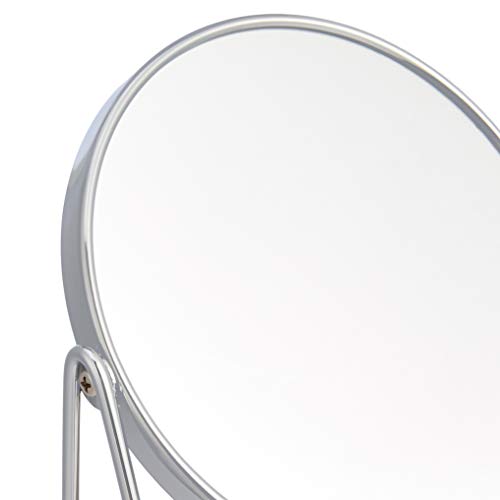 Amazon Basics Vanity Round Tabletop Mirror with 360° Rotation, Double Sided 1x/5x Magnification, Chrome Finish, Squared Bamboo Tray, 7.2"L x 3.35"W view 2