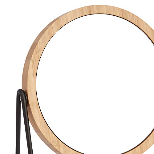 Amazon Basics Vanity Round Tabletop Mirror with Bamboo Rim, Double Sided Magnifying, 360° Rotation, Black, 7.2"L x 2.87"W view 2