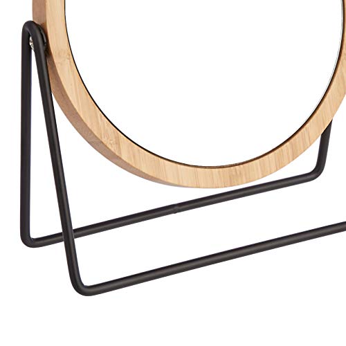 Amazon Basics Vanity Round Tabletop Mirror with Bamboo Rim, Double Sided Magnifying, 360° Rotation, Black, 7.2"L x 2.87"W view 3
