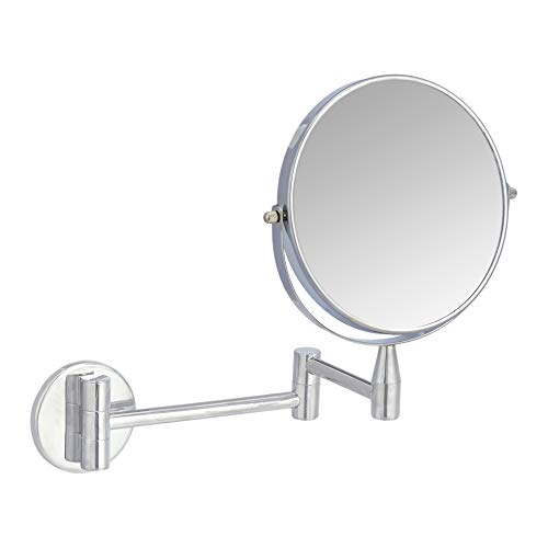 Amazon Basics Wall Mount Round Vanity Mirror with 360° Rotation, Double Sided, 1X/5X Magnification, Adjustable, 12.8"L x 10"W, Chrome