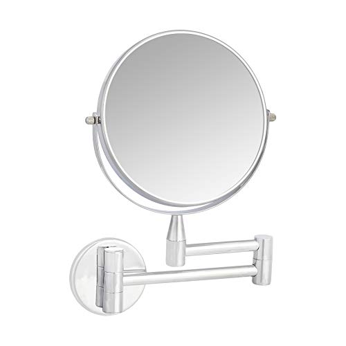 Amazon Basics Wall Mount Round Vanity Mirror with 360° Rotation, Double Sided, 1X/5X Magnification, Adjustable, 12.8"L x 10"W, Chrome view 2