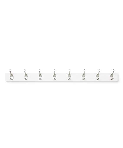 Amazon Basics Wall Mounted Modern Coat Rack with Versatile Storage Hooks, Rectangular, 8-Hook, White