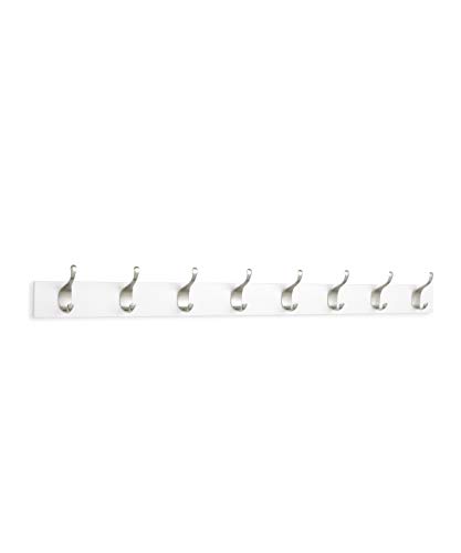 Amazon Basics Wall Mounted Modern Coat Rack with Versatile Storage Hooks, Rectangular, 8-Hook, White