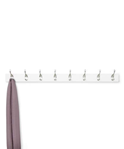 Amazon Basics Wall Mounted Modern Coat Rack with Versatile Storage Hooks, Rectangular, 8-Hook, White
