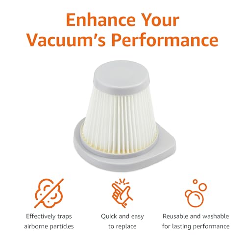 Amazon Basics Washable Replacement Filters 2-in-1 Corded Stick Vacuum Cleaner ONLY (not for Other Models), HEPA, Pack of 4, White