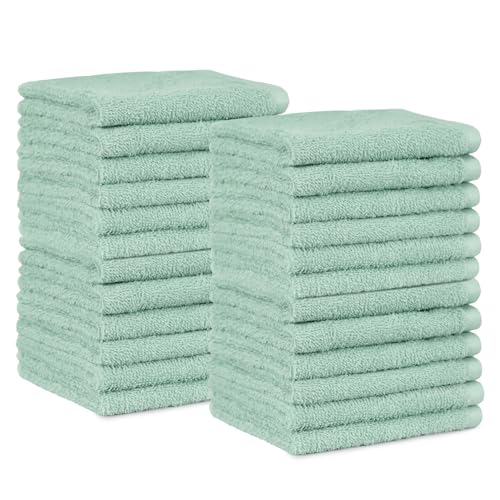 Amazon Basics Washcloth for bathroom, 100% Cotton Extra Absorbent , Fast Drying - salon towels - 24-Pack Seafoam Green, 12 x 12 inches