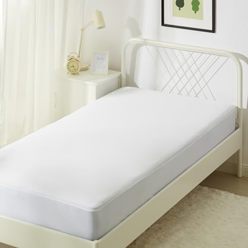 Amazon Basics Waterproof Mattress Protector, Fitted, Silent Protection, Twin, White