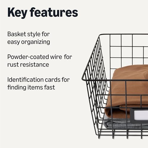 Amazon Basics Wire Storage Baskets for Organizing, Powder-Coated, Rust Resistant with Identification Cards, Black, Pack of 6 view 2