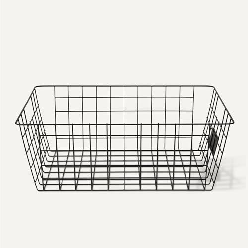 Amazon Basics Wire Storage Baskets for Organizing, Powder-Coated, Rust Resistant with Identification Cards, Black, Pack of 6 view 3