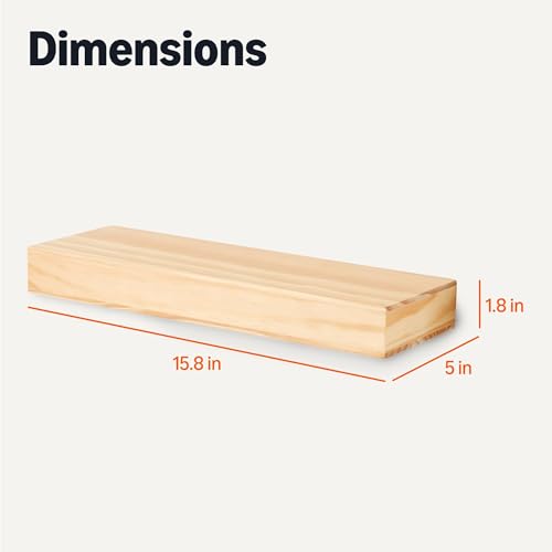 Amazon Basics Wood Floating Wall Shelves, 3-Pack, Pine, 15.8" x 5" x 1.8", Natural Wood Finish view 2