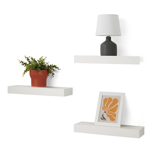 Amazon Basics Wood Floating Wall Shelves, 3-Pack, White, 15.8" x 5" x 1.8"