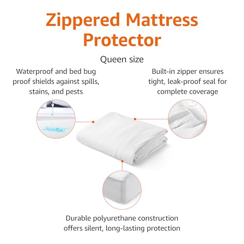Amazon Basics Zippered Mattress Encasement - Waterproof & Bed Bug Proof, Queen