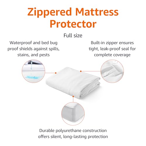 Amazon Basics Zippered Mattress Encasement - Waterproof & Bed Bug Proof, Full