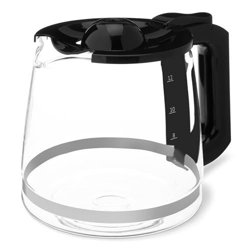 Amazon Basics 12-Cup Glass Replacement Carafe for Amazon Basics Coffee Maker B0D9QDMK9X, B0D9QGF1WX, Black