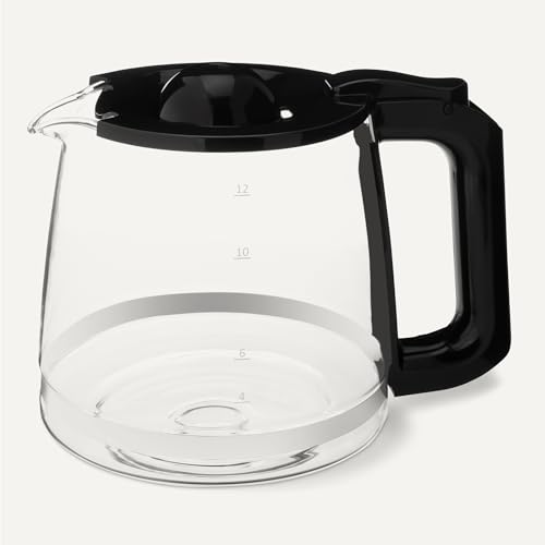Amazon Basics 12-Cup Glass Replacement Carafe for Amazon Basics Coffee Maker B0D9QDMK9X, B0D9QGF1WX, Black
