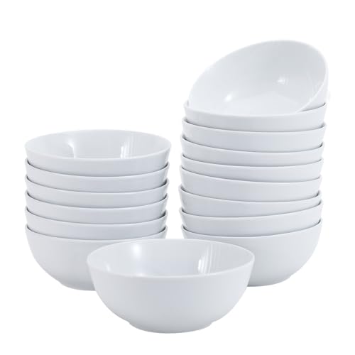 Amazon Basics 16-Pack White Porcelain Coupe Soup Bowl, 5.9" Diameter, Round, Microwave-Safe, Commercial-Grade