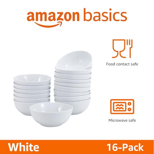 Amazon Basics 16-Pack White Porcelain Coupe Soup Bowl, 5.9" Diameter, Round, Microwave-Safe, Commercial-Grade view 2