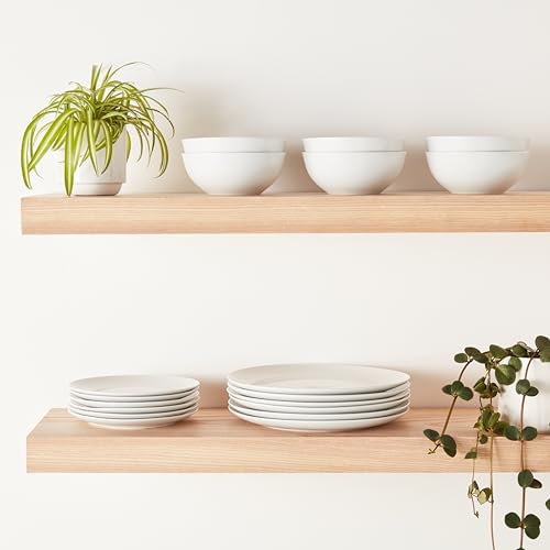 Amazon Basics 18-Piece Complete Kitchen Dinnerware Set, Microwave and Dishwasher Safe, Plates, Dishes, Bowls for Everyday Use, Service for 6, White Porcelain Coupe view 3