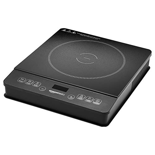 Amazon Basics 1800W Electric Portable Induction Cooktop, Induction Burner with Child Lock, Overheat Protection, Timer, 8 Power Settings, Up to 440°F, for Cookware with Diameter 5.7"-8.2", Black