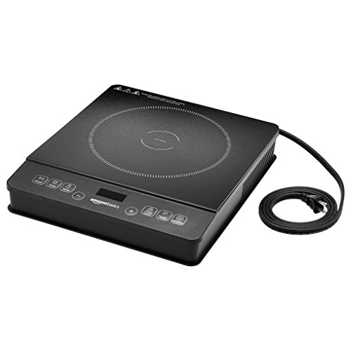 Amazon Basics 1800W Electric Portable Induction Cooktop, Induction Burner with Child Lock, Overheat Protection, Timer, 8 Power Settings, Up to 440°F, for Cookware with Diameter 5.7"-8.2", Black