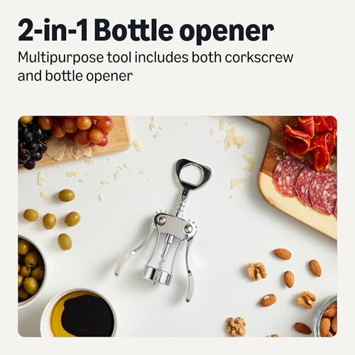 Amazon Basics 2-in-1 Corkscrew and Bottle Opener, Zinc Alloy, Ergonomic Anti-Slip Grip view 2