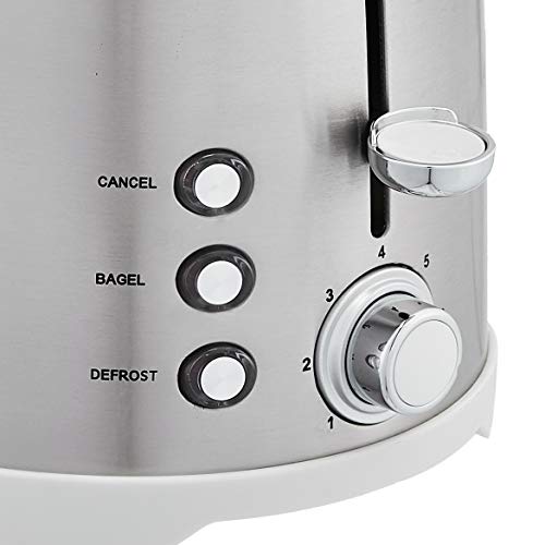 Amazon Basics 2 Slice Cool Touch Stainless Steel Toaster with 7 Browning Settings, Extra Wide Slots (for Bagels, Waffles, Specialty Breads), Removable Crumb Tray, Cancel Button, 800W, Brushed Silver view 3