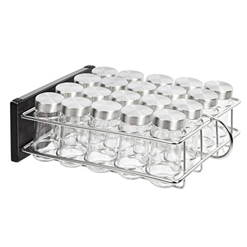 Amazon Basics 20 Jars Spice Rack Organizer, Space-Saving Kitchen Organizer with Glass Spice Jars, Sturdy, Silver view 2