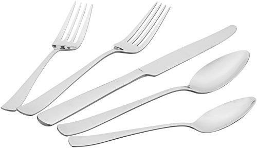 Amazon Basics 20-Piece Stainless Steel Flatware Set with Square Edge, Service for 4, Silver