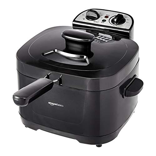 Amazon Basics 2.1-Qt (2.0L) Electric Deep Fryer with 8-Cup Oil Capacity, Timer, Adjustable Temperature, Easy Draining Basket, Viewing Window, 1500W, Black
