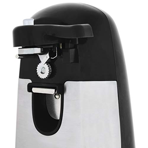 Amazon Basics 3-In-1 Electric Can Opener, Bottle Opener and Knife Sharpener, with Stainless Steel Blade, Magnetic Lid Holder, Automatic, Countertop, 50W, Black