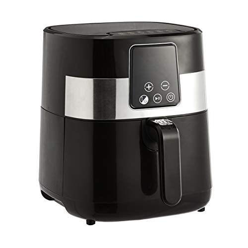 Amazon Basics 3.2 Quart 6-In-1 Digital Air Fryer with Non-Stick Basket, Timer, Auto Shut-Off, Touch Screen, 1400W, 180-400°F Temperature Range, Black/Silver