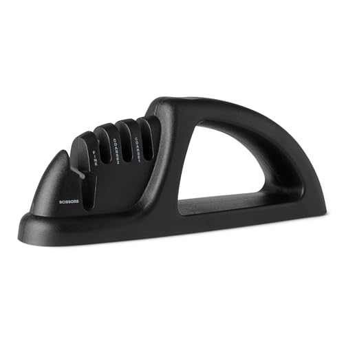 Amazon Basics 4-in-1 Knife Sharpener with Non-Slip Base, Includes Safety Glove
