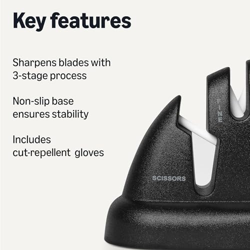 Amazon Basics 4-in-1 Knife Sharpener with Non-Slip Base, Includes Safety Glove view 2