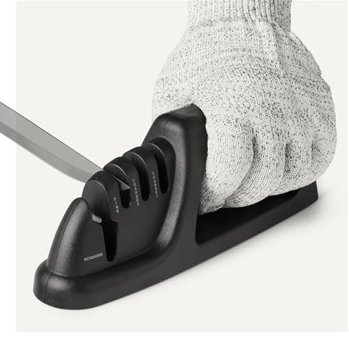 Amazon Basics 4-in-1 Knife Sharpener with Non-Slip Base, Includes Safety Glove view 3