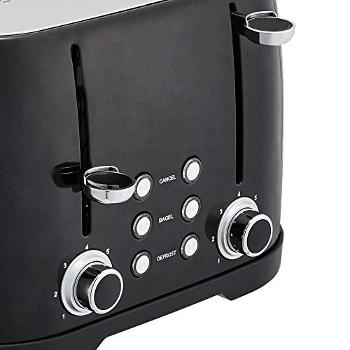 Amazon Basics 4 Slice Toaster with 4 Slots, 6 Browning Settings, Defrost, Removable Crumb Tray, Bagel Function, Cancel Button, 1600W, Black view 3