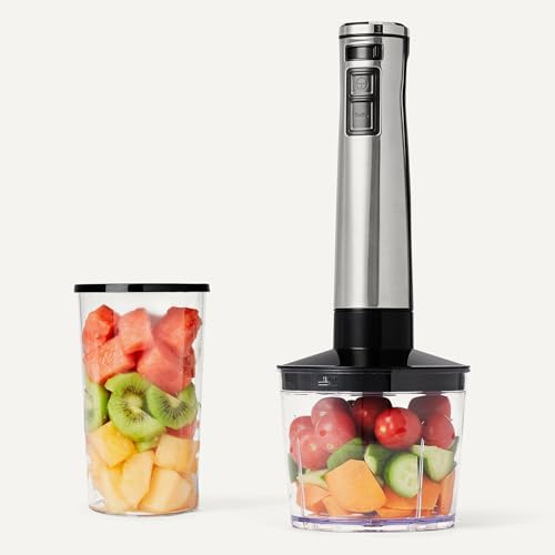 Amazon Basics 500 Watt Multi-Speed Immersion Hand Blender with Attachments, Corded, Silver view 3