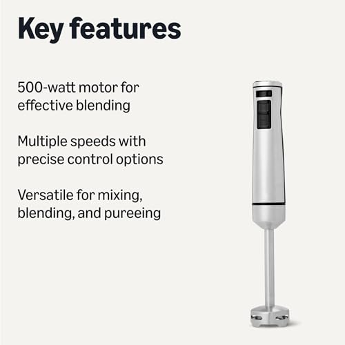 Amazon Basics 500 Watt Multi-Speed Immersion Hand Blender, Corded, Silver view 2