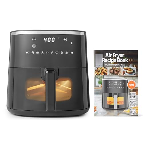 Amazon Basics 6-Quart Air Fryer with Easy View Window, 8 Preset Menus, 1550W, Black