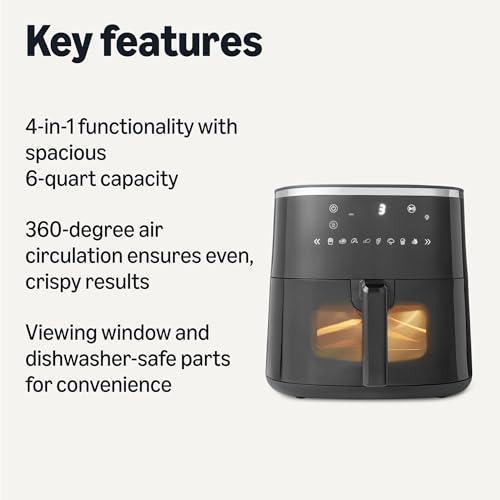 Amazon Basics 6-Quart Air Fryer with Easy View Window, 8 Preset Menus, 1550W, Black view 2