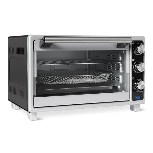 Amazon Basics 6-Slice 23-QT Toaster Oven with Built-In Air Fryer, 7-In-1 Cooking Options, 60-Min Timer & Adjustable Temperature (200℉ - 450℉), With Accessories, 1500W, Stainless Steel, Silver/Gray