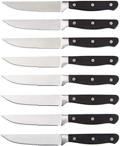 Amazon Basics 8-Piece Kitchen Steak Knife Set, 4.5", Black