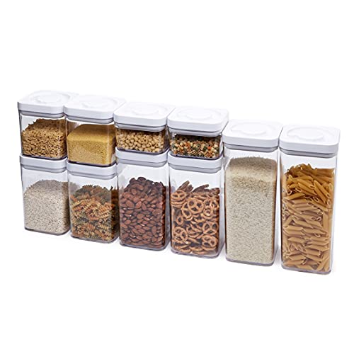 Amazon Basics Airtight Food Storage Containers, BPA Free, with Twist/Turn Lids, for Kitchen Pantry Organization, 10-Piece Square Set, Clear Plastic