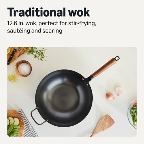 Amazon Basics Carbon Steel Pre-Seasoned Wok, All Cooktop Friendly, 12.6 in. view 2