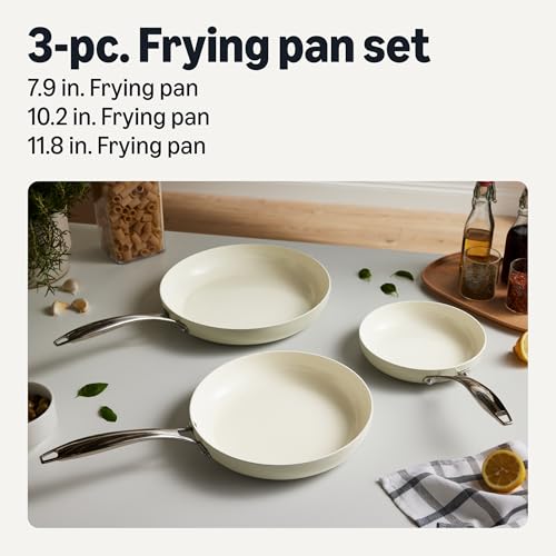 Amazon Basics Ceramic Nonstick Cookware, 3-Piece Frying Pan Set, All Cooktop Induction Compatible, Dishwasher-Safe, Oven-Safe, Ivory view 2