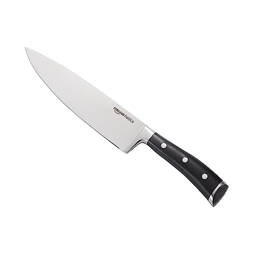 Amazon Basics Classic 8-inch Full Tang High Carbon Stainless Steel Chef's Knife, Multipurpose Kitchen Knife with Three Rivets, Silver