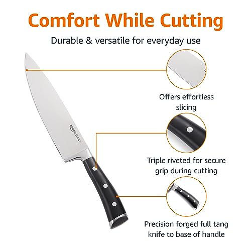 Amazon Basics Classic 8-inch Full Tang Stainless Steel Chef's Knife with Three Rivets, Silver