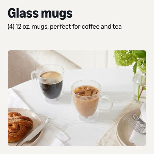 Amazon Basics Double Walled Glass Coffee Mugs, 4-Piece Set, 12 oz., Dishwasher-Safe, Borosilicate Glass view 2